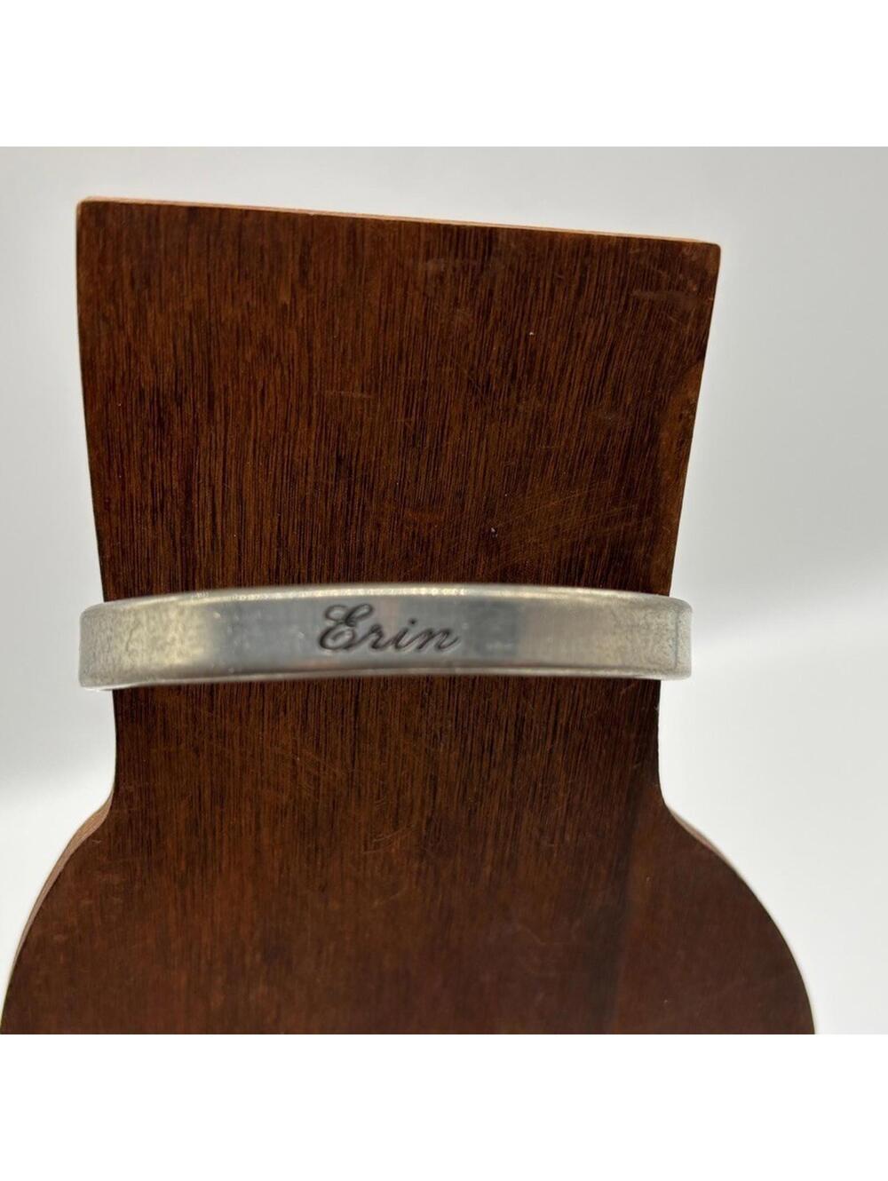 Raymond Pewter Monogram Bracelet Cuff "Erin" Engraved Silver Tone